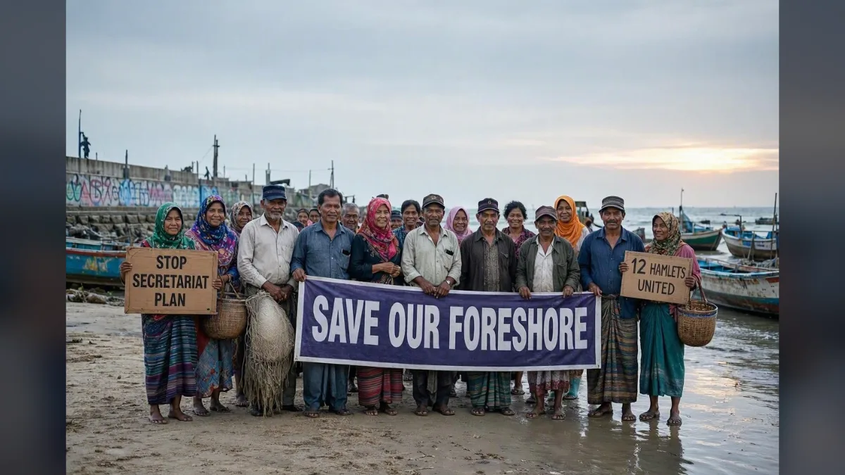 Fisherfolk from 12 Hamlets Protest Foreshore Estate Secretariat Plan Today
