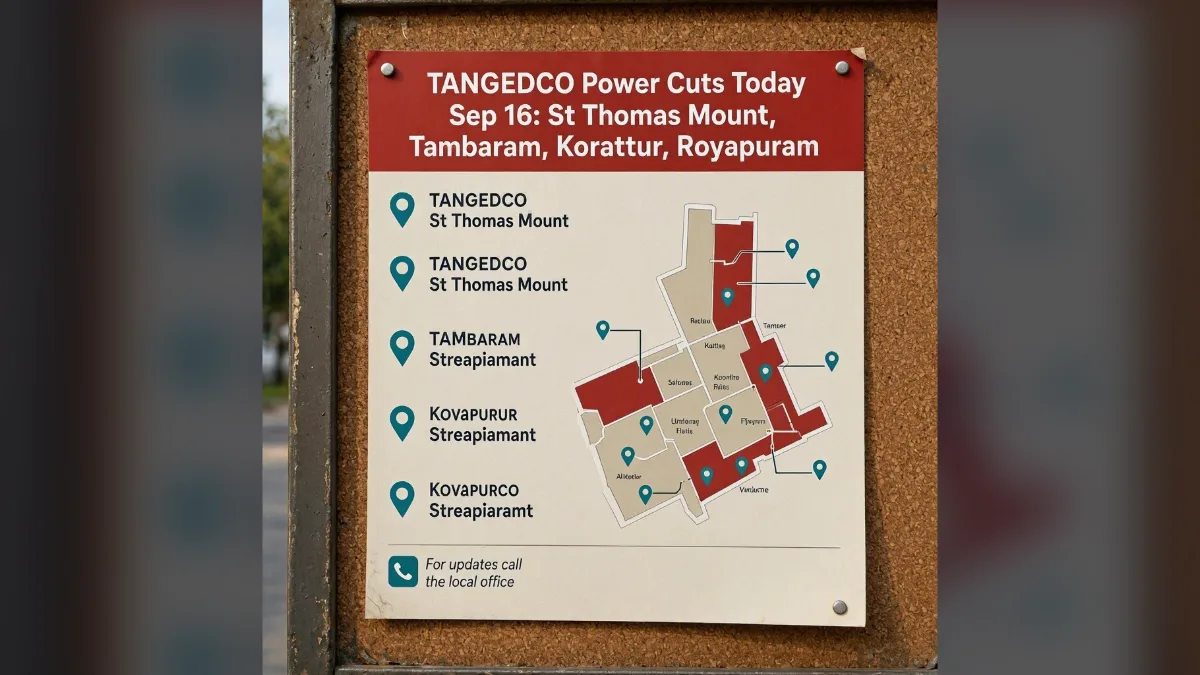 TANGEDCO Power Cuts Today Sep 16: St Thomas Mount, Tambaram, Korattur, Royapuram